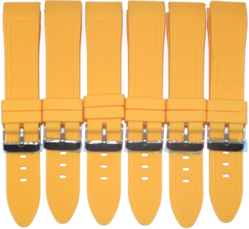 22MM Curve Yellow Silicone Watch Band Replacement fit Tag Heuer, Lot of 6 Bands