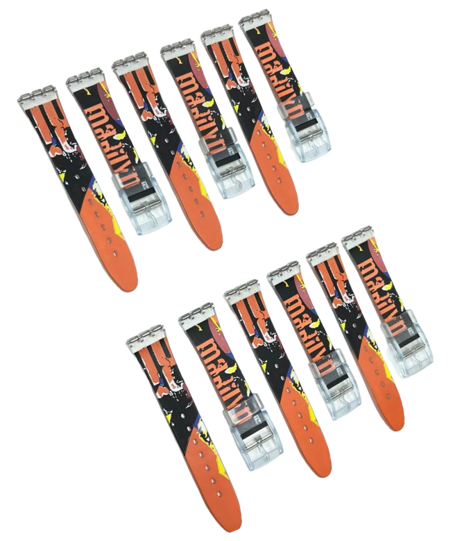 Plastic PVC Watch Band Strap Art Design Swatch Replacement Including Pins 17mm