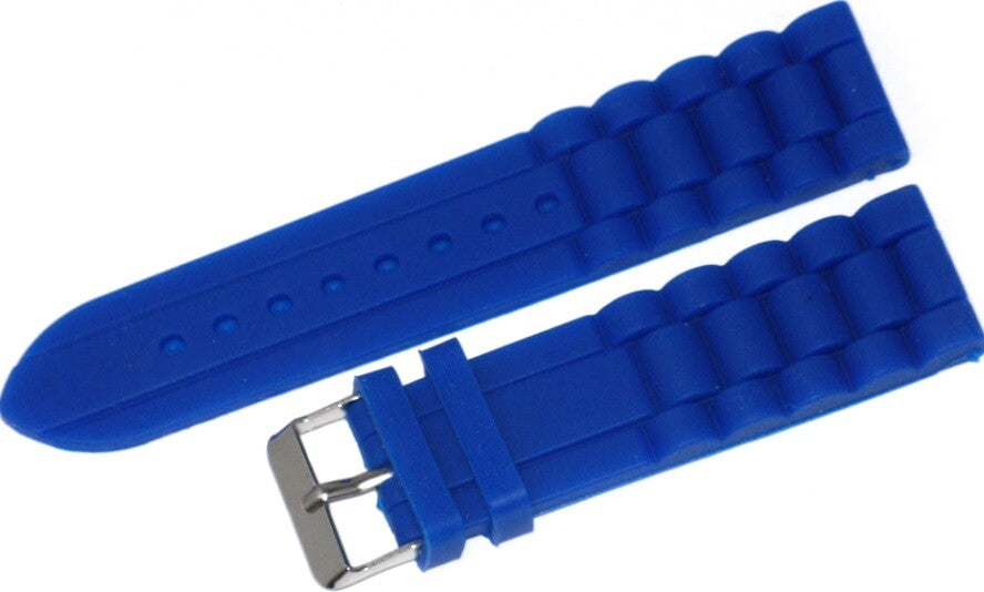 Watch Band Blue color Silicone (Heavy)22mm Silver Buckle with free spring Bars