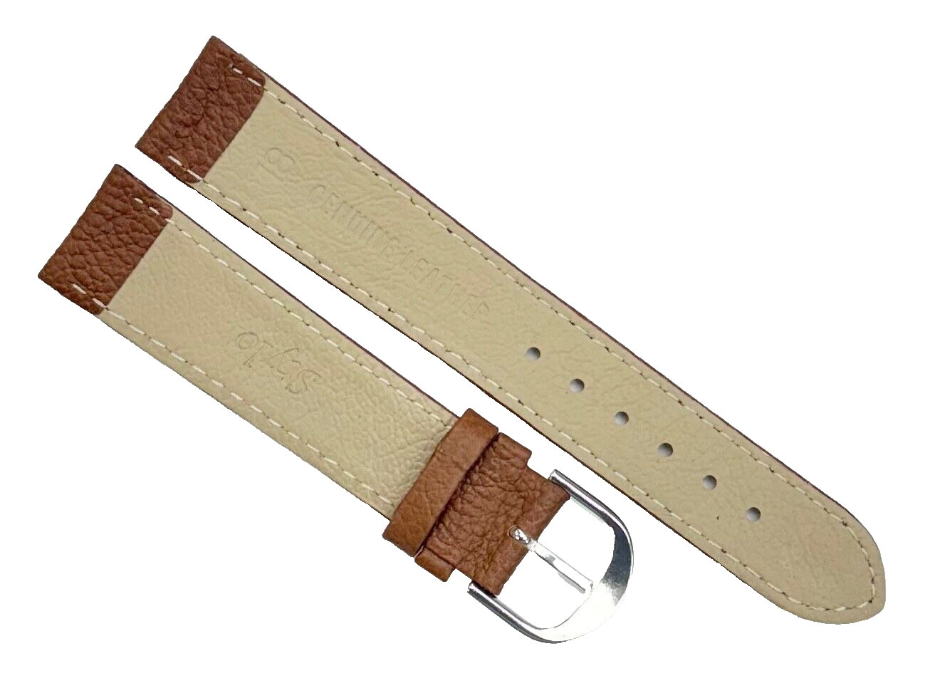 Watch Band Brown(TAN) Genuine Leather Grain Flat Stitched 18mm