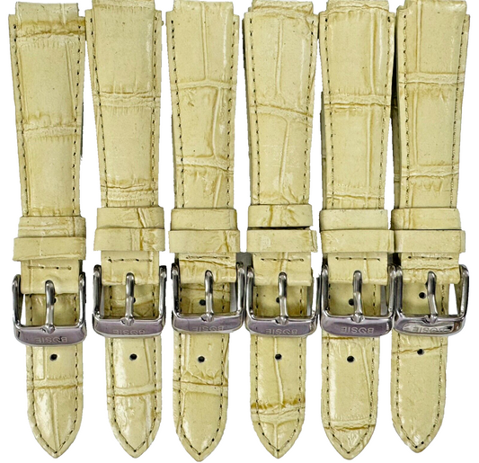 Lot of 6 Beige Genuine Leather Watch Bands 15mm Alligator Grain Padded, Stitched