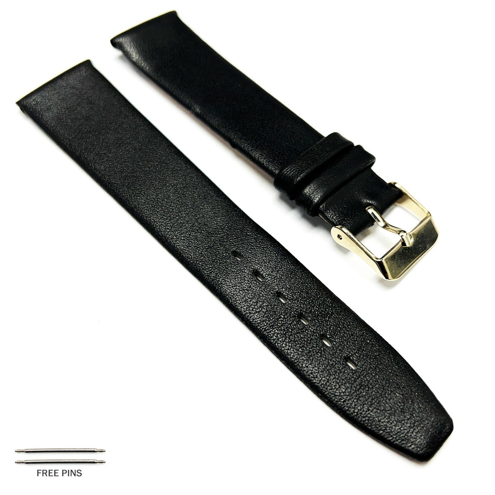 Watch Band Plain Black Genuine Leather (Flat) 20MM  for Men Watches