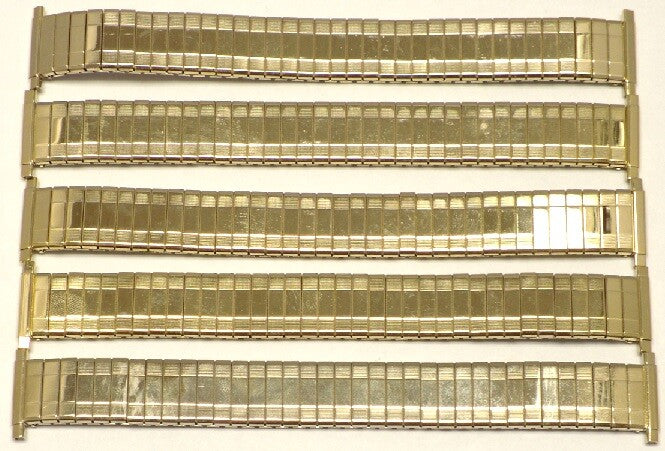 Lot of 5Pcs.Watch Bands GoldTone Stretch Stainless Steel Fit 16,18,20,22mm Watch
