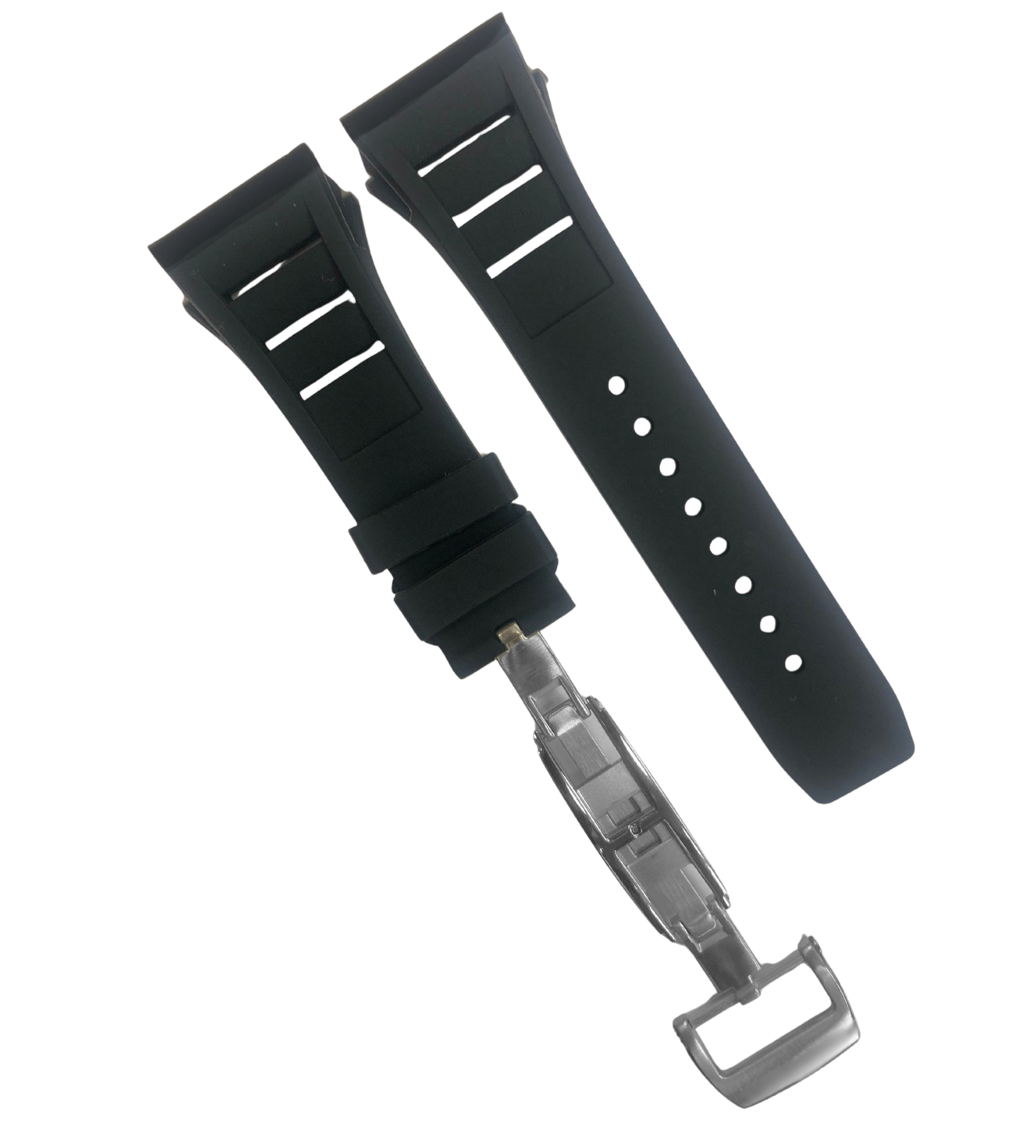 20mm Black Rubber Watch Band for Richard Mille - Screw-Type Strap w/ Buckle
