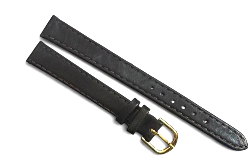 Brown 12MM FLAT LEATHER STRAP BAND FOR WATCH gold Buckle