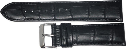 16mm Black Genuine Leather Alligator Grains Padded Watch Band