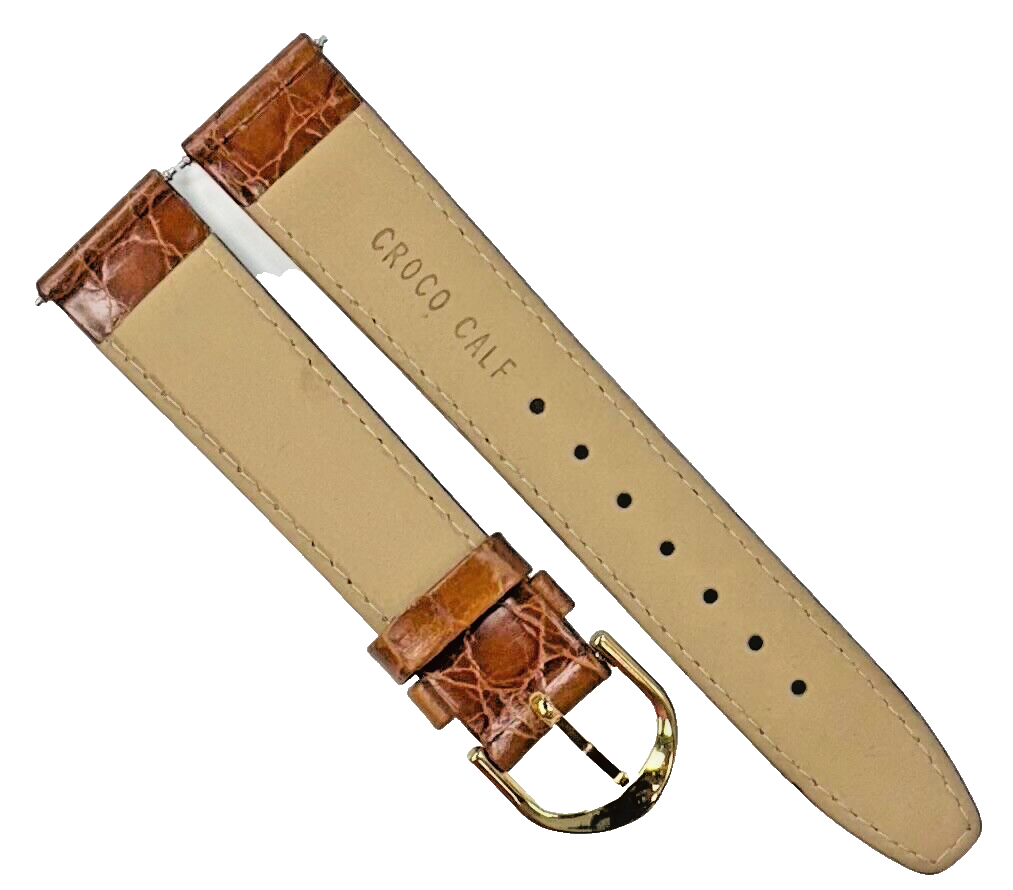 Watch Band L.Brown Genuine Leather Croco Grain Padded, Stitches 16mm, regular