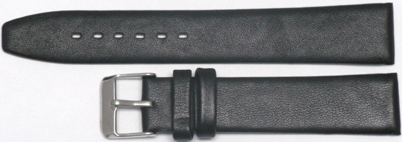 Lot of 6Pcs. Watch Bands Black Genuine Leather Slim Flat 20mm Extra Long