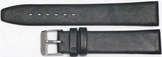 Lot of 6Pcs. Watch Bands Black Genuine Leather Slim Flat 20mm Extra Long