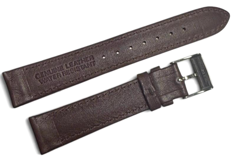 18mm Brown Genuine Leather Waterproof Padded Stitched Watch Band