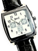 SHELLY Square Dial Watch Silver Tone White Dial Black Genuine Leather Band