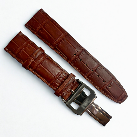 22mm Brown Genuine leather Band Strap | Crocodile-Style w/ Clasp for IWC Bands