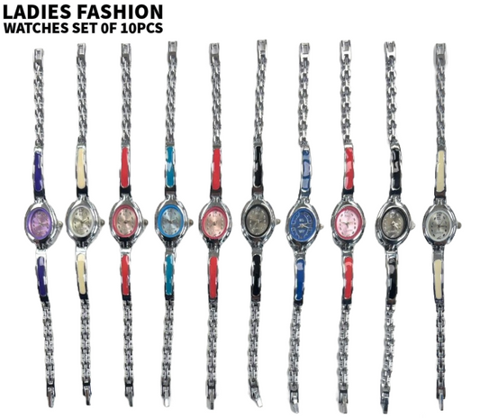 10pcs Set Women's Fashion Steel Band A07 Quartz Multi-Color Watch Bracelet