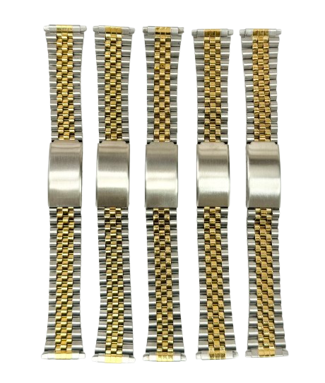 Lot of 5 Pcs, 16-22 MM Jubilee 2-tone Metal Band with Regular Fold Over Clasp