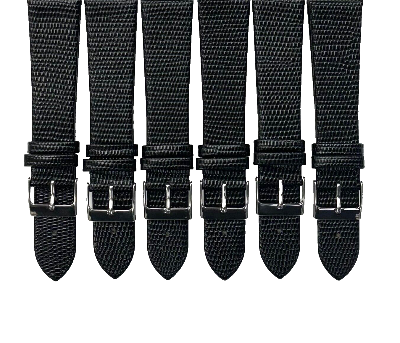 Lot of 6 Watch Band Genuine Leather Black Lizard Grain Flat 22MM Top Quality