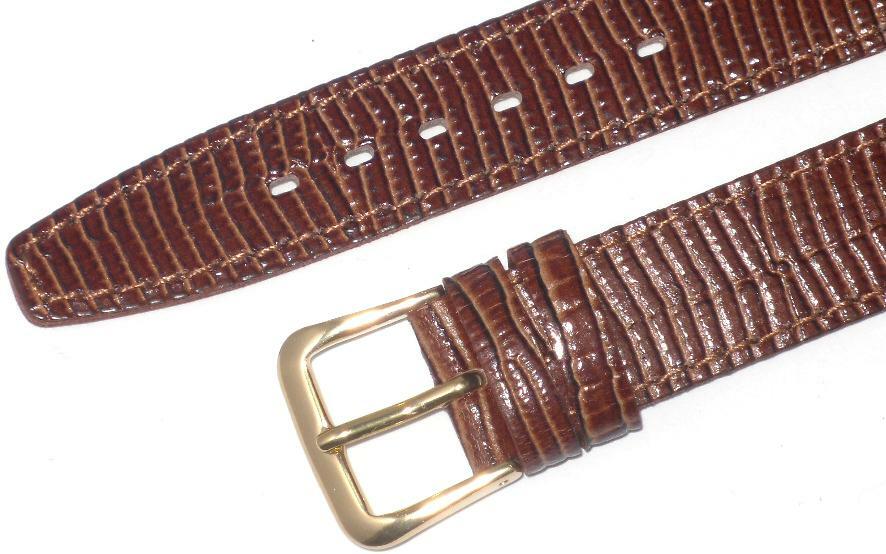 Watch Band Brown Genuine Leather Lizard Grain Flat, Stitched 14mm ( A1 Quality)
