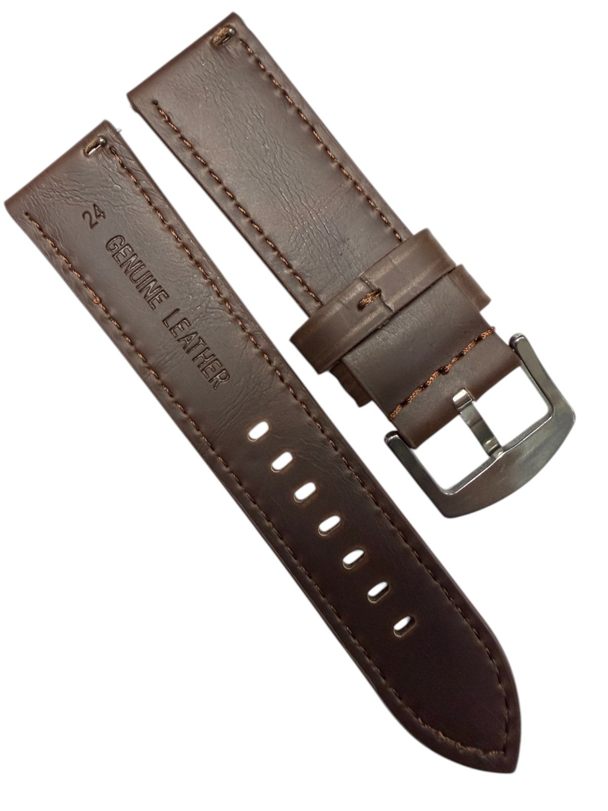 Genuine Leather Dark Brown Flat Stitched Watch Band Quick Release Strap