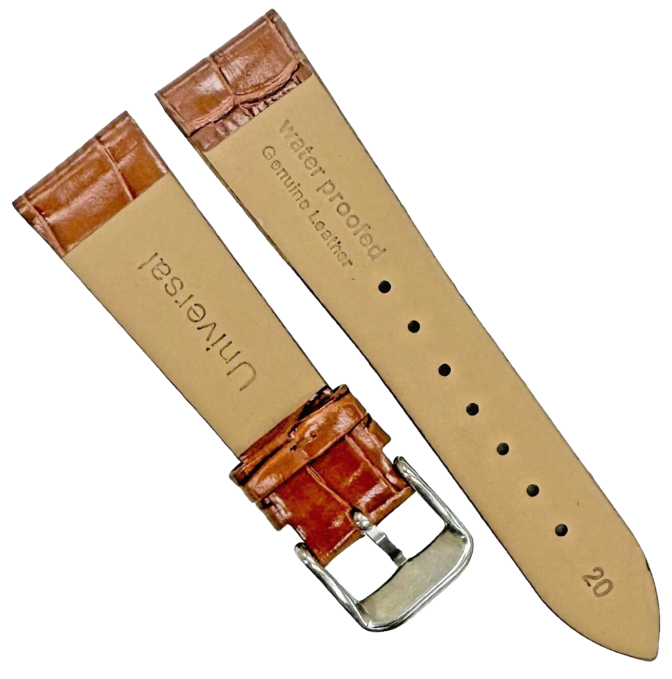 New Watch Band Short 20x16MM Genuine Leather Brown Alligator Grain Flat Slim