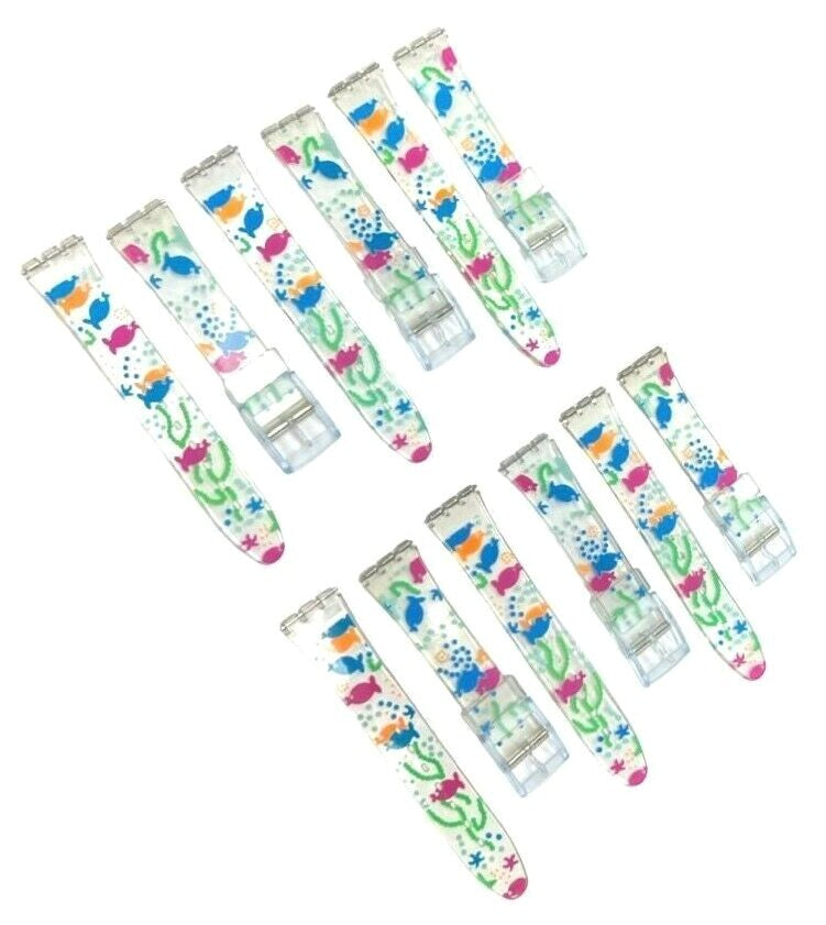 Plastic PVC Watch Band Transparent Art Design Swatch Replacement with Pins 17mm
