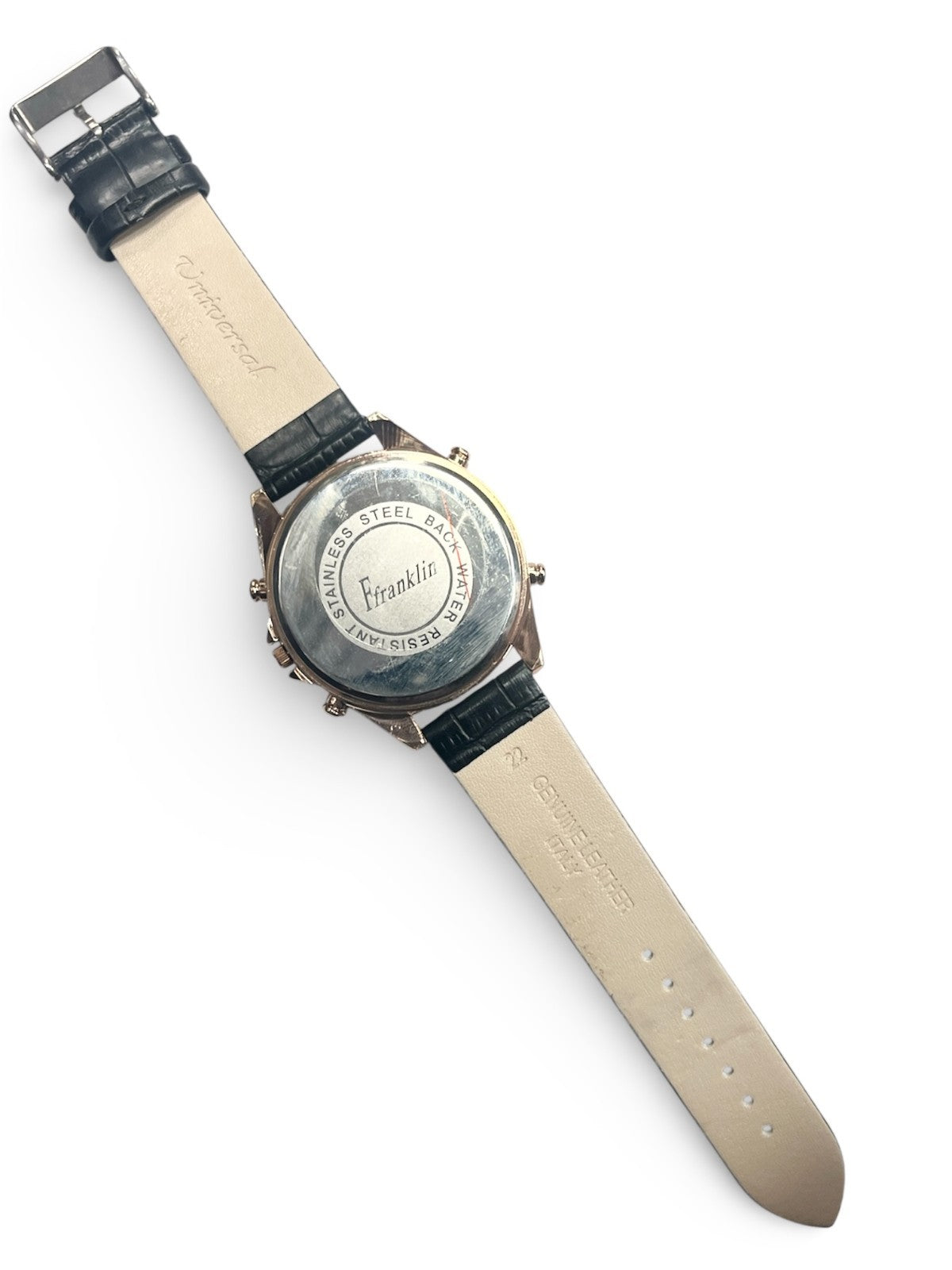 Rhinestones Dial Men Gold Tone Black Genuine Leather Band Watch