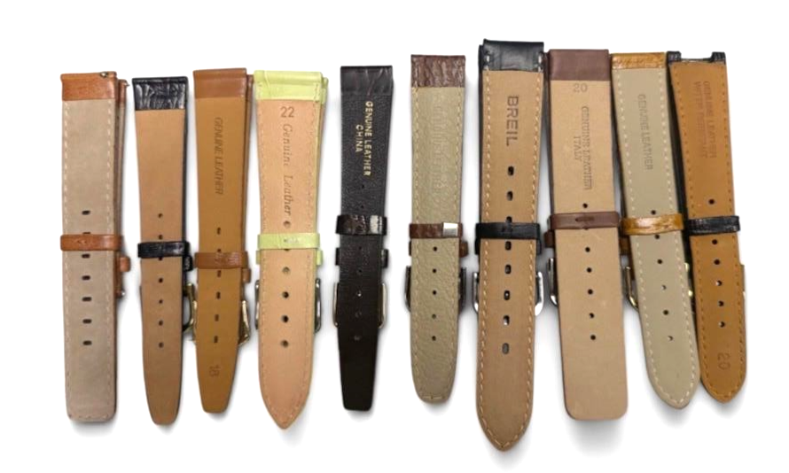 LOT OF 10 WATCH LEATHER BANDS MIX SIZE STYLE AND COLORS 16-22mm