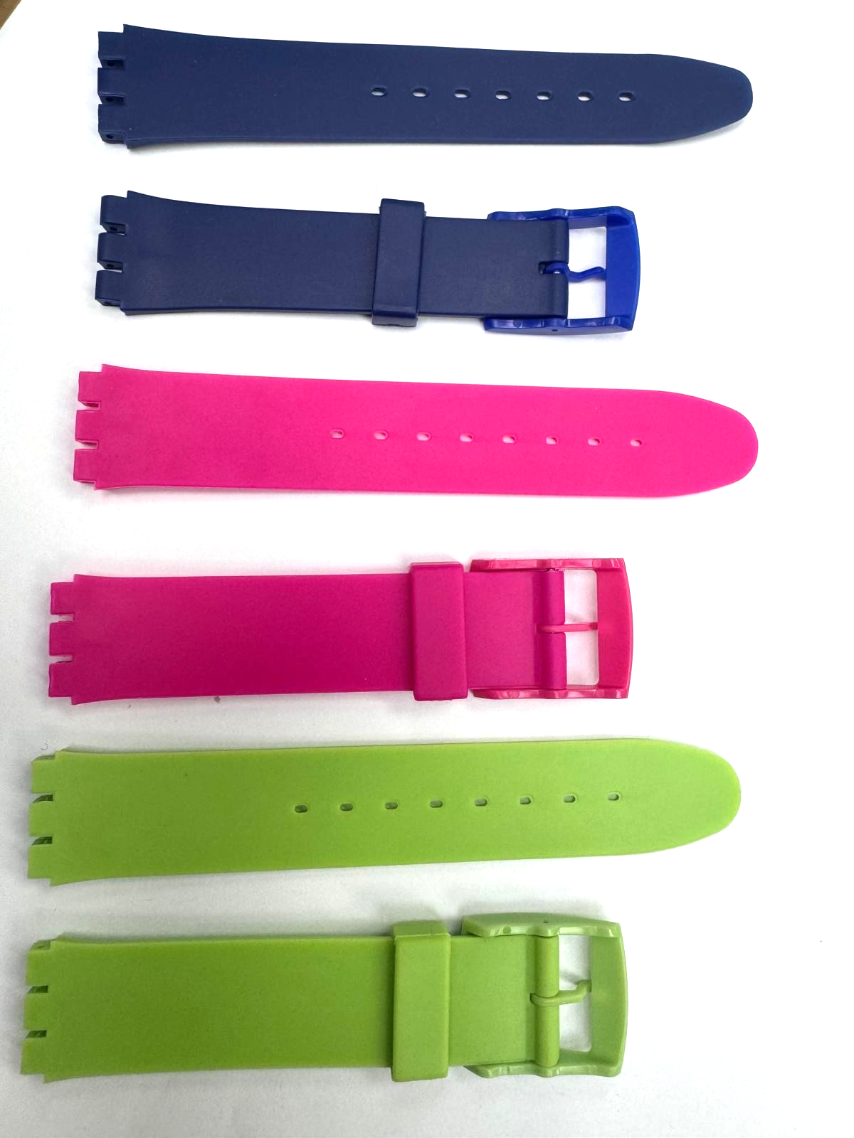 SET OF 3 COLORS 17MM PVC Watch Band Flat without Pins for SWATCH Green Pink Blue