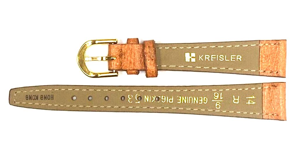Watch Band TAN Color Genuine PIGSKIN Grain Flat, Stitched 14mm (A1 Quality)