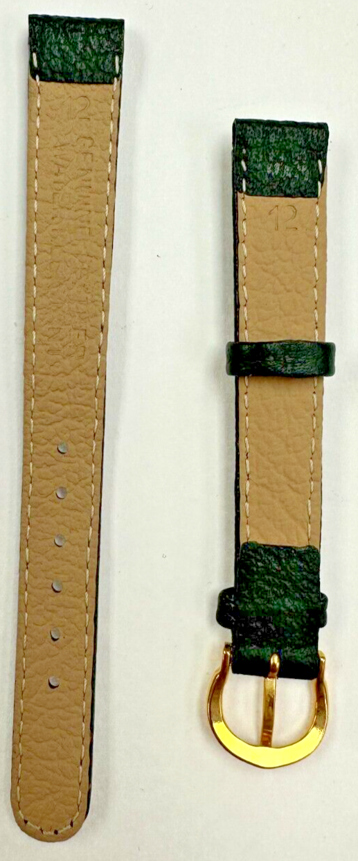 Lot Of 6Pcs Watch Band 12MM Genuine Leather Dark Green Padded and Stitched