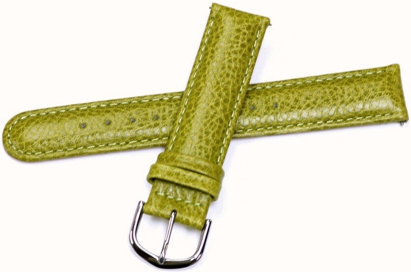 Watch Band Genuine Leather 18mm Green w/Easy Installing Pins( A1 Quality) Long