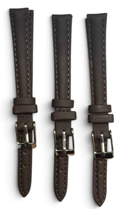 (SET OF 3) 10MM D.BROWN UNIVERSAL Genuine Leather Watch Band Strap