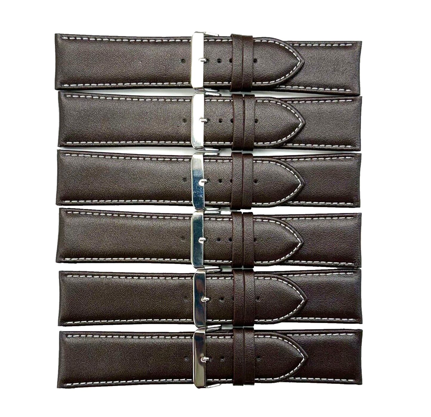 WATCH BAND D.BROWN GENUINE LEATHER 28MM PADDED, WHITE STITCHED (lot of 6 bands)