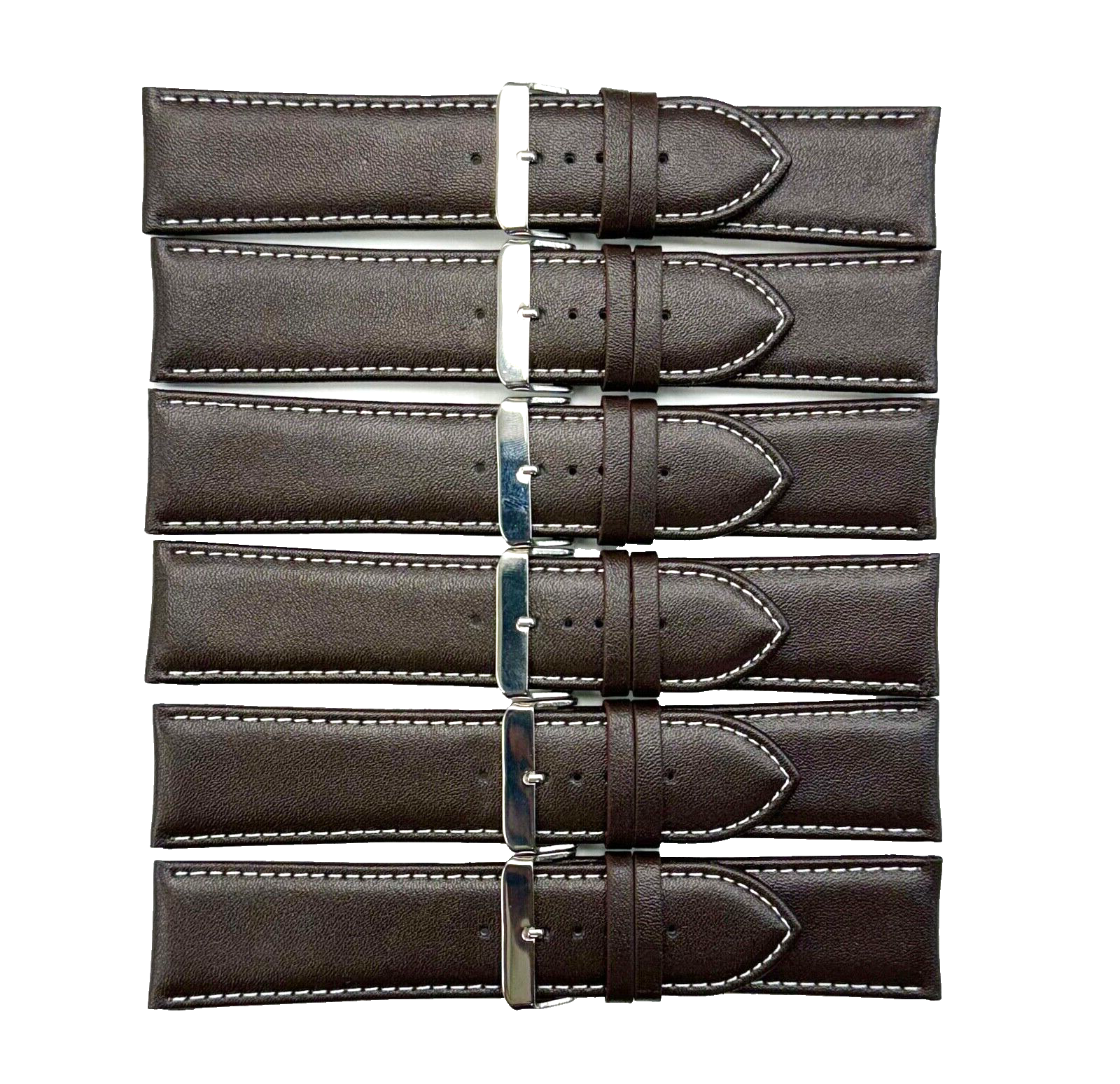 WATCH BAND D.BROWN GENUINE LEATHER 28MM PADDED, WHITE STITCHED (lot of 6 bands)