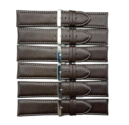 WATCH BAND D.BROWN GENUINE LEATHER 28MM PADDED, WHITE STITCHED (lot of 6 bands)
