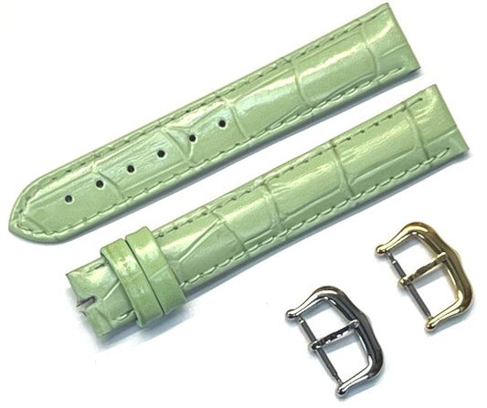 Watch Band For Cartier Tank Antique Alligator Grain Size 15x14mm L. Green Color