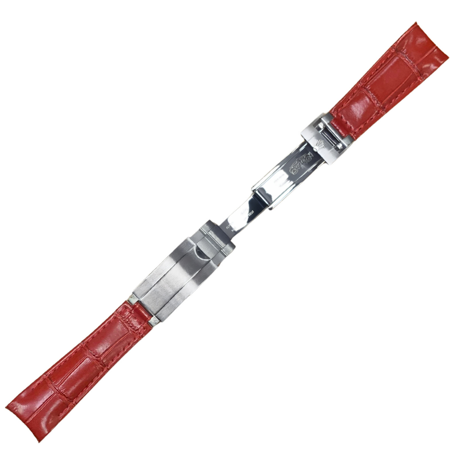 High-Quality Red Leather Watch Band – 20mm for Rolex Watches | Steel Clasp