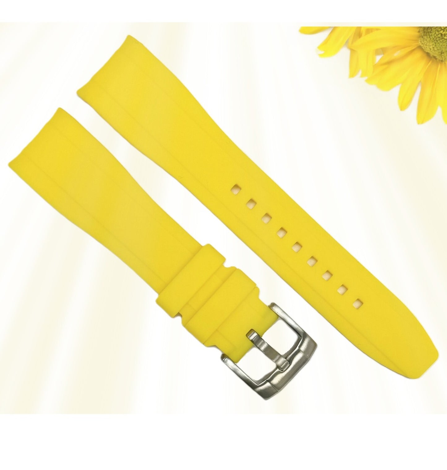 18-24mm Curved-End Yellow Soft & Smooth Silicon Rubber Watch Band