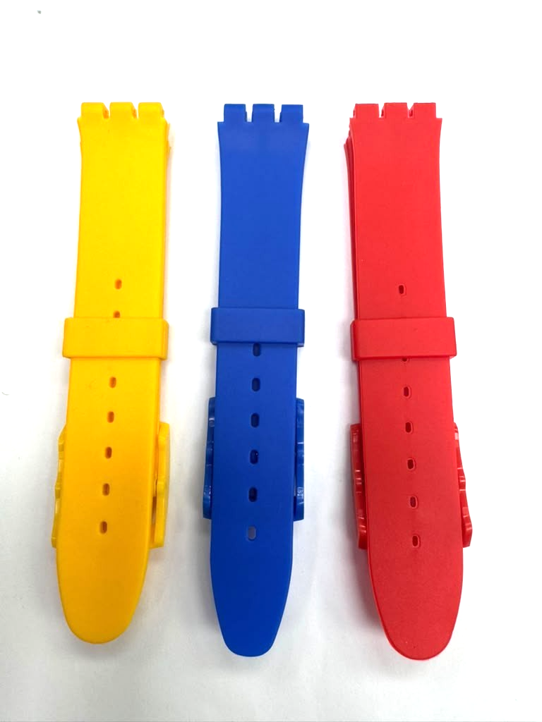 SET OF 3 COLORS 17MM PVC Watch Band Flat without Pins for SWATCH Blue Red Yellow