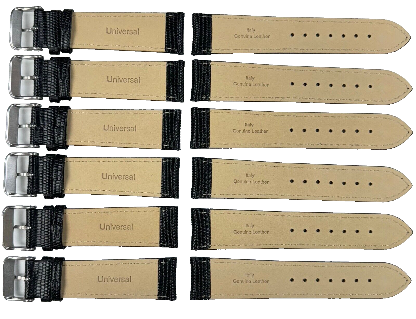 Lot of 6 Watch Band 22MM Genuine Leather Black Lizard Grain Padded (R)