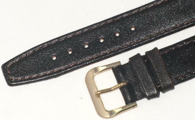 Watch Band Plain (Dark Brown) Genuine Leather  Flat Stitched 16mm (A1 Quality)