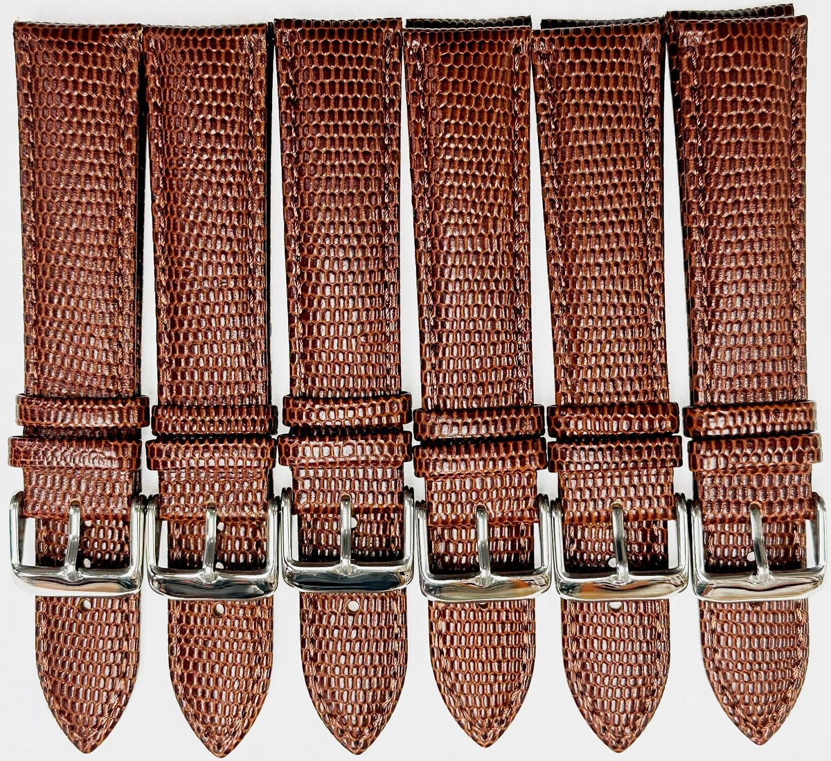 Lot of 6 Bands 20MM Genuine Leather Lizard Grain Padded Brown Top Quality