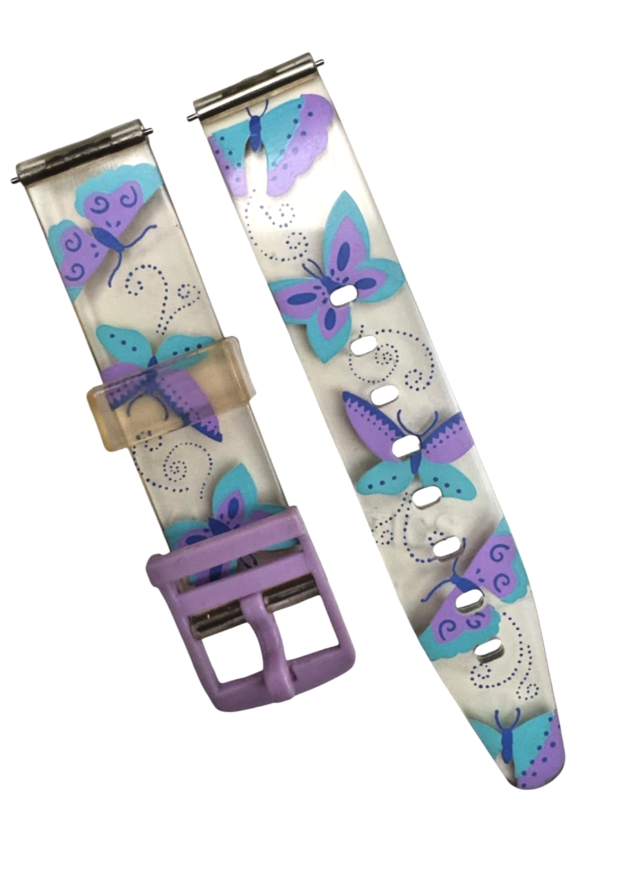 16MM PLASTIC PVC WATCH BAND BUTTERFLY DESIGN CLEAR /TRANSPARENT BAND