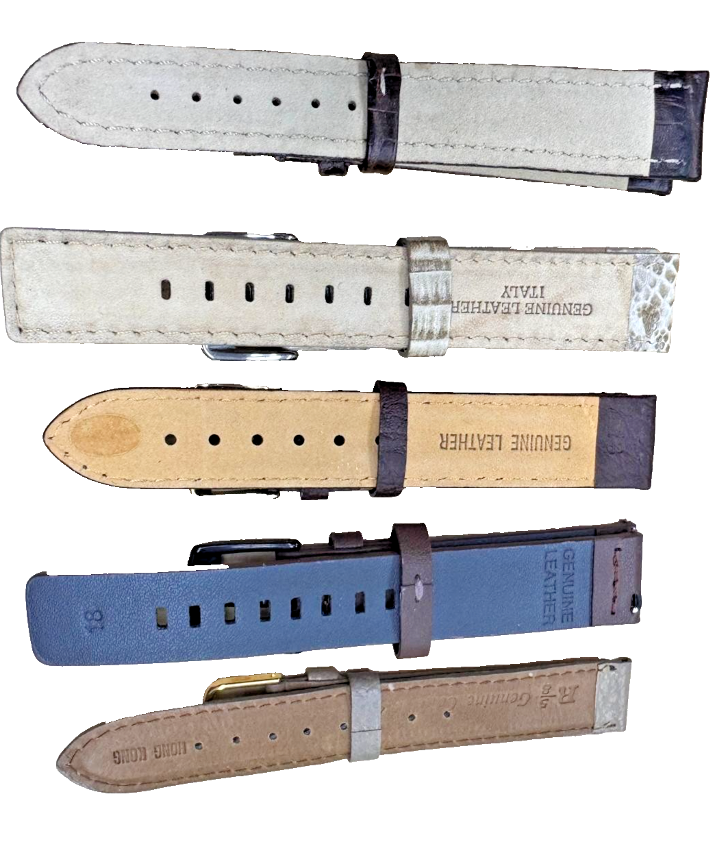 LOT OF 5 WATCH BANDS 18MM/16MM GENUINE LEATHER ALLIGATOR MIX STYLE AND COLORS