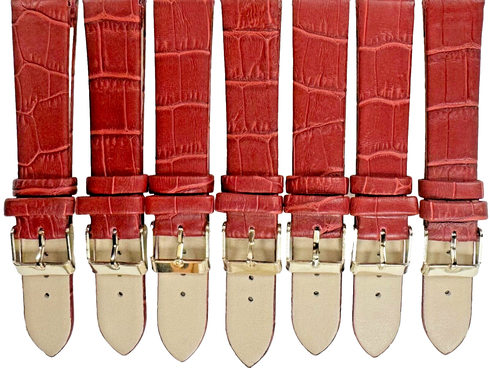 lot of 6 Good Quality Watch Band 18MM Genuine Leather Red Alligator Grain Flat