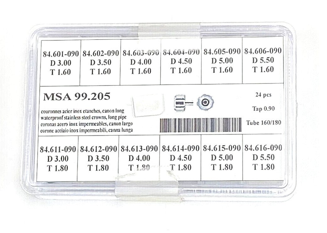 Watch Screw Crowns for Heavy Duty SILVER , Assortment of 24Pcs. HIGH QUALITY 