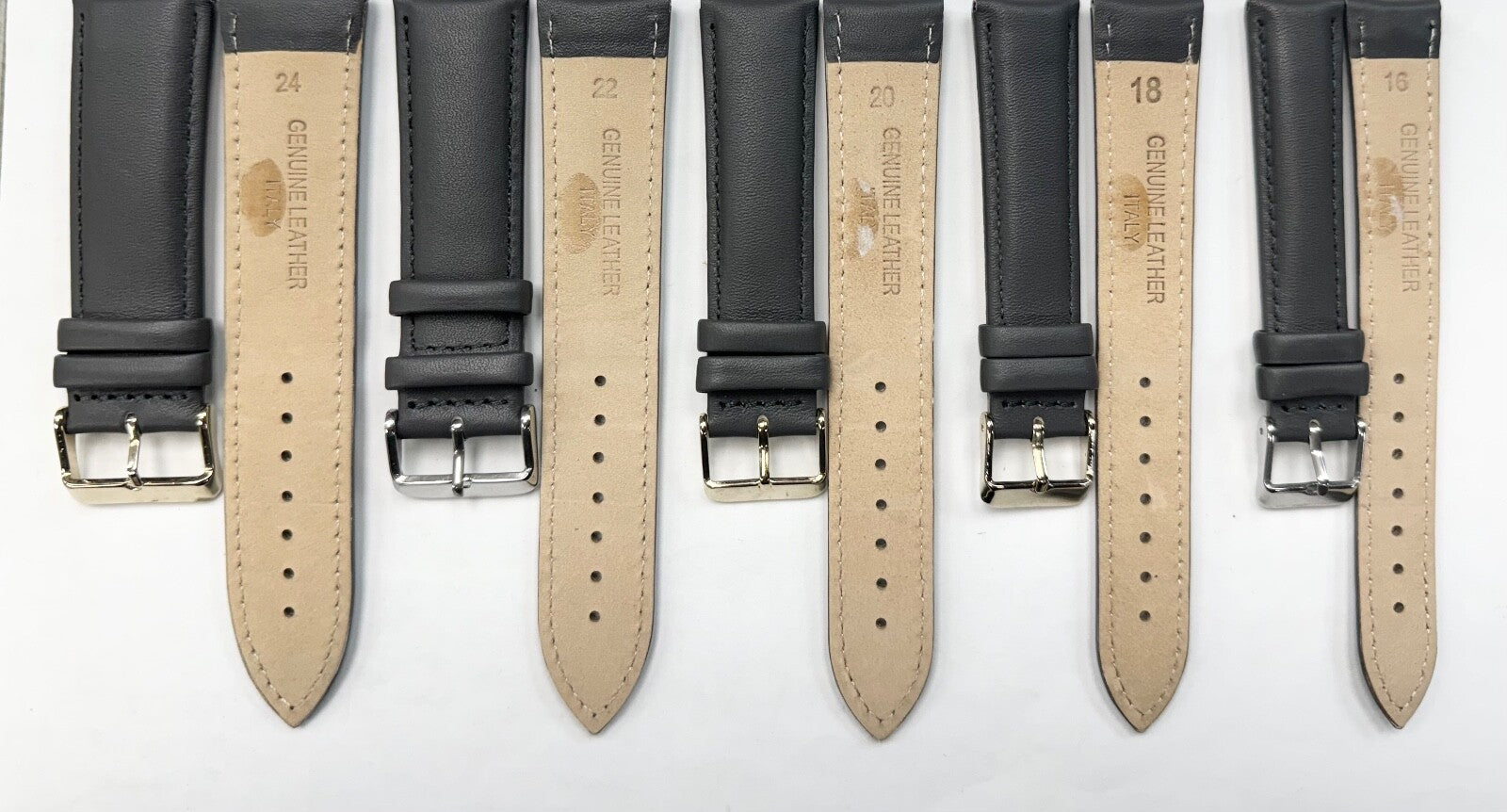 Watch Bands Genuine Leather Grey Plain Padded 16,18,20,22,24mm