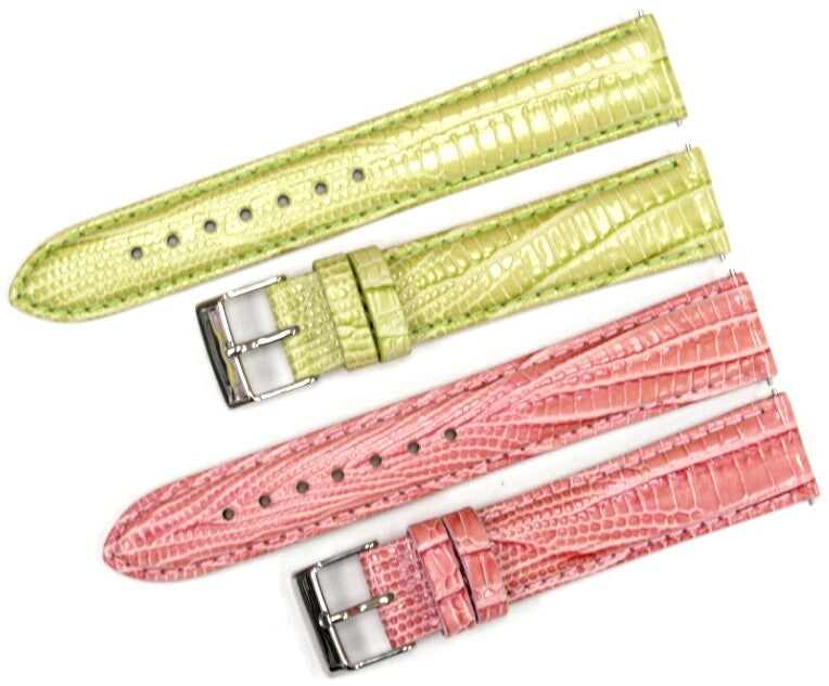 Watch Band Genuine Leather Lizard Grain Pink,Green 18mm Quick Release Pins