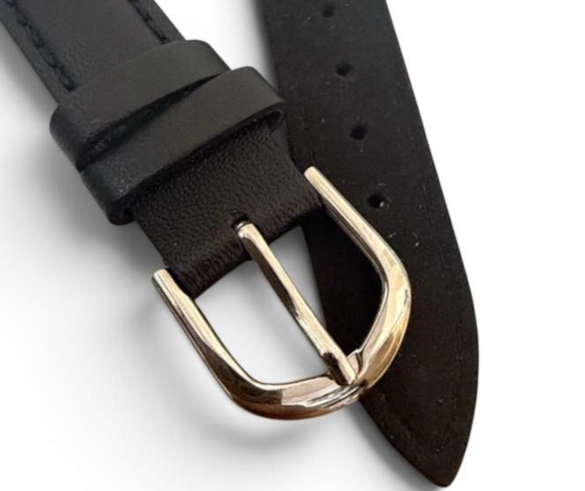 set of 6Pcs. Watch Bands Black Genuine Leather Stitched Padded 12MM Plain