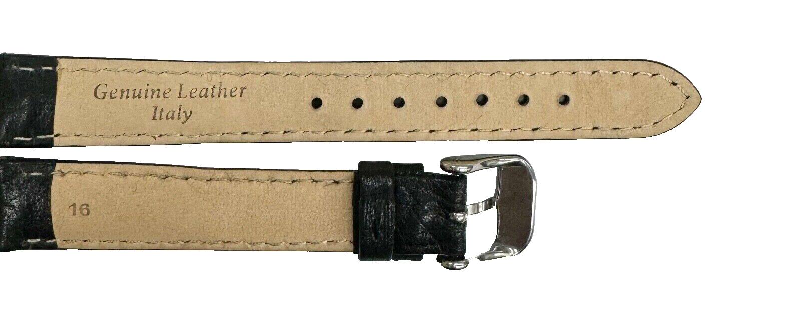 Watch Band High Quality Black Genuine Leather Grain,16mm, slim and padded