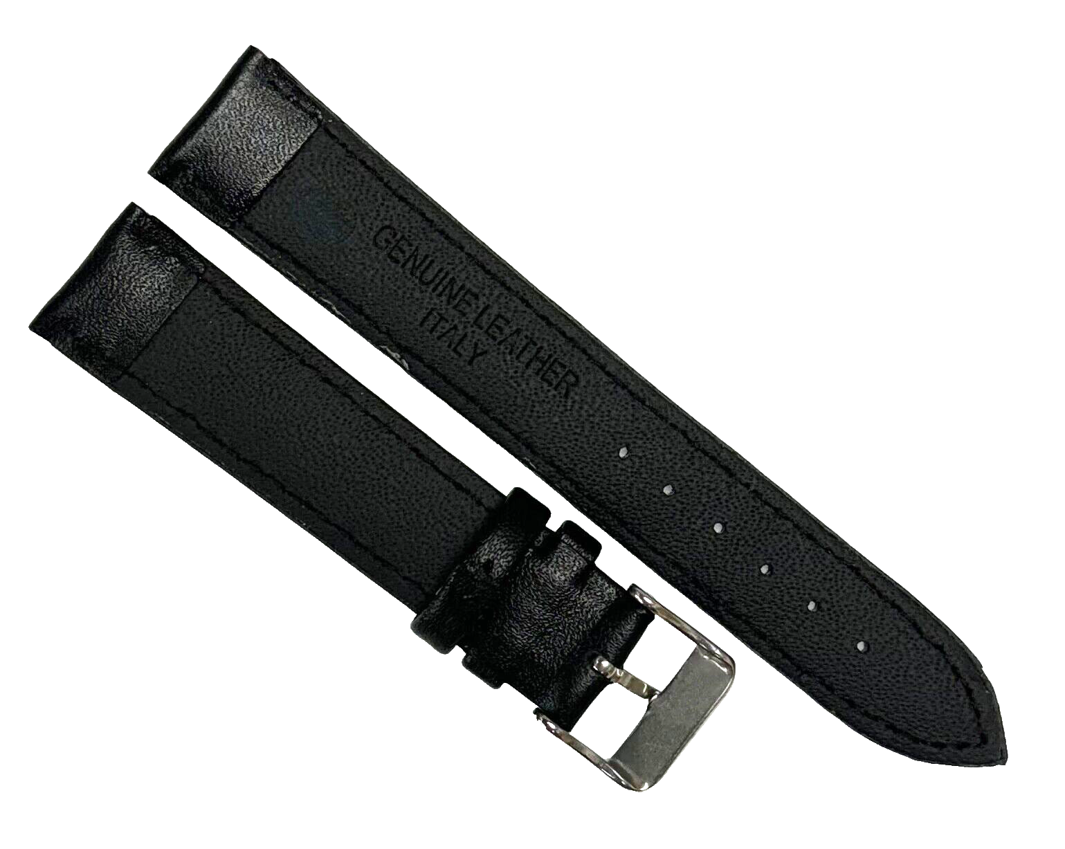 Watch Band Plain Black w Purple Stitches Genuine Leather Padded 18mm