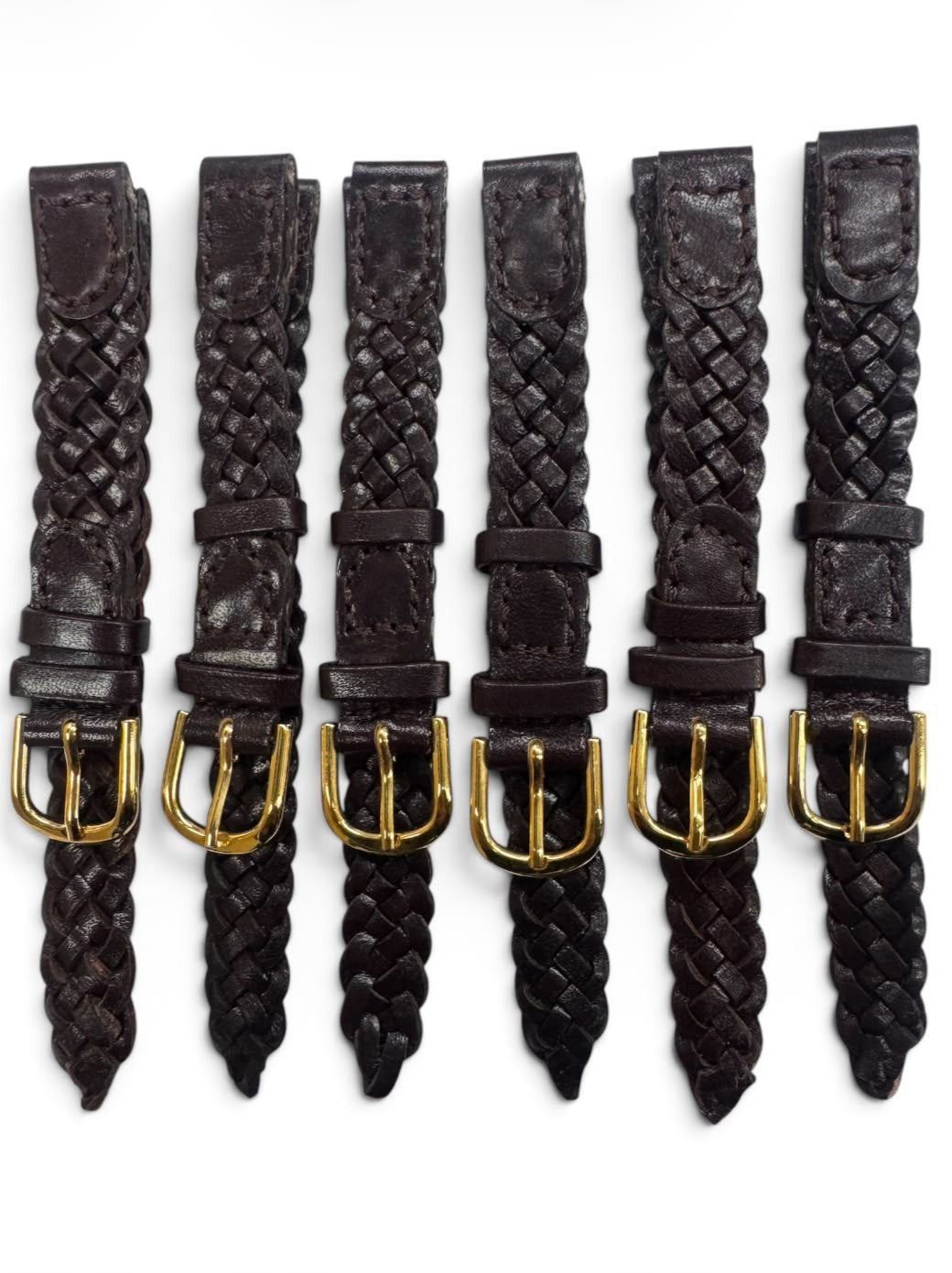 10MM, LOT OF 6 WATCH BANDS BRAIDED BROWN GENUINE LEATHER